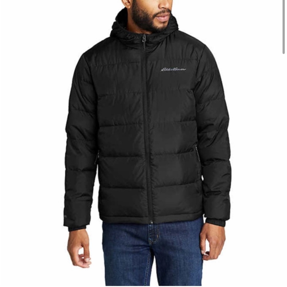 Eddie Bauer Black Men's Wide Channel Hooded Down Jacket